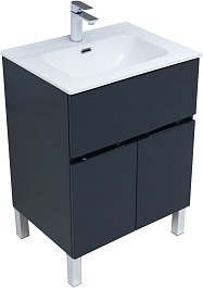 Aquanet Тумба под раковину Алвита New 60 1 ящик 2 дверцы антрацит матовая – фотография-2